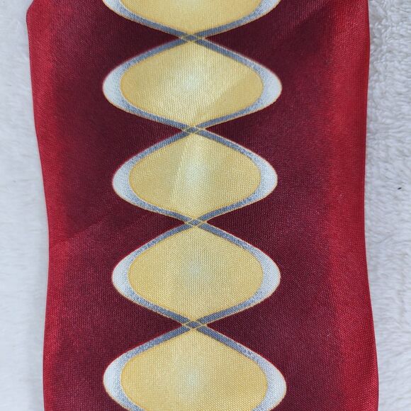 Red with yellow abstract print polyester tie - Picture 2 of 3
